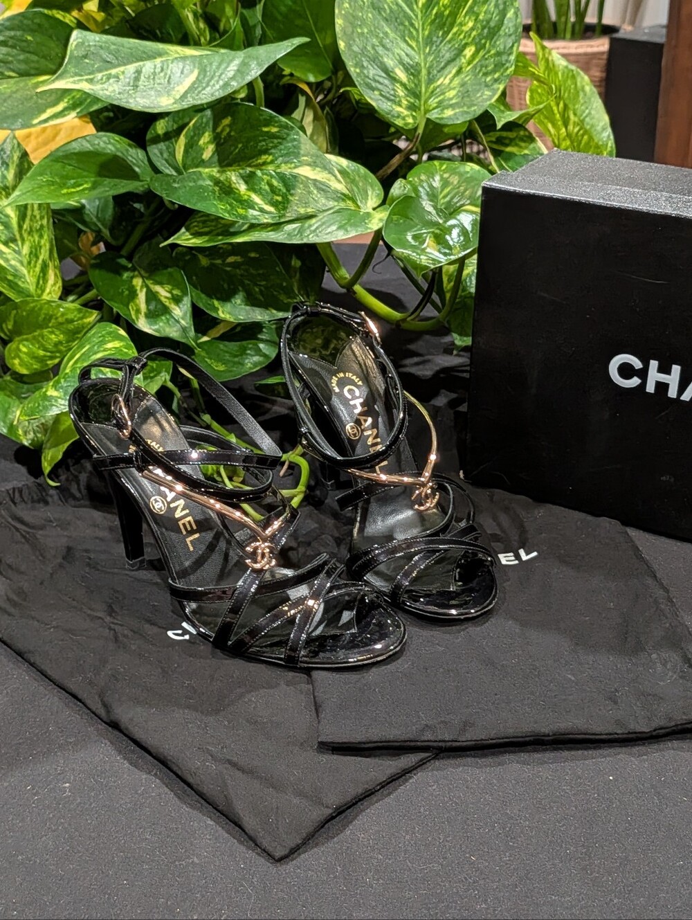 CHANEL Black Strappy High Heel